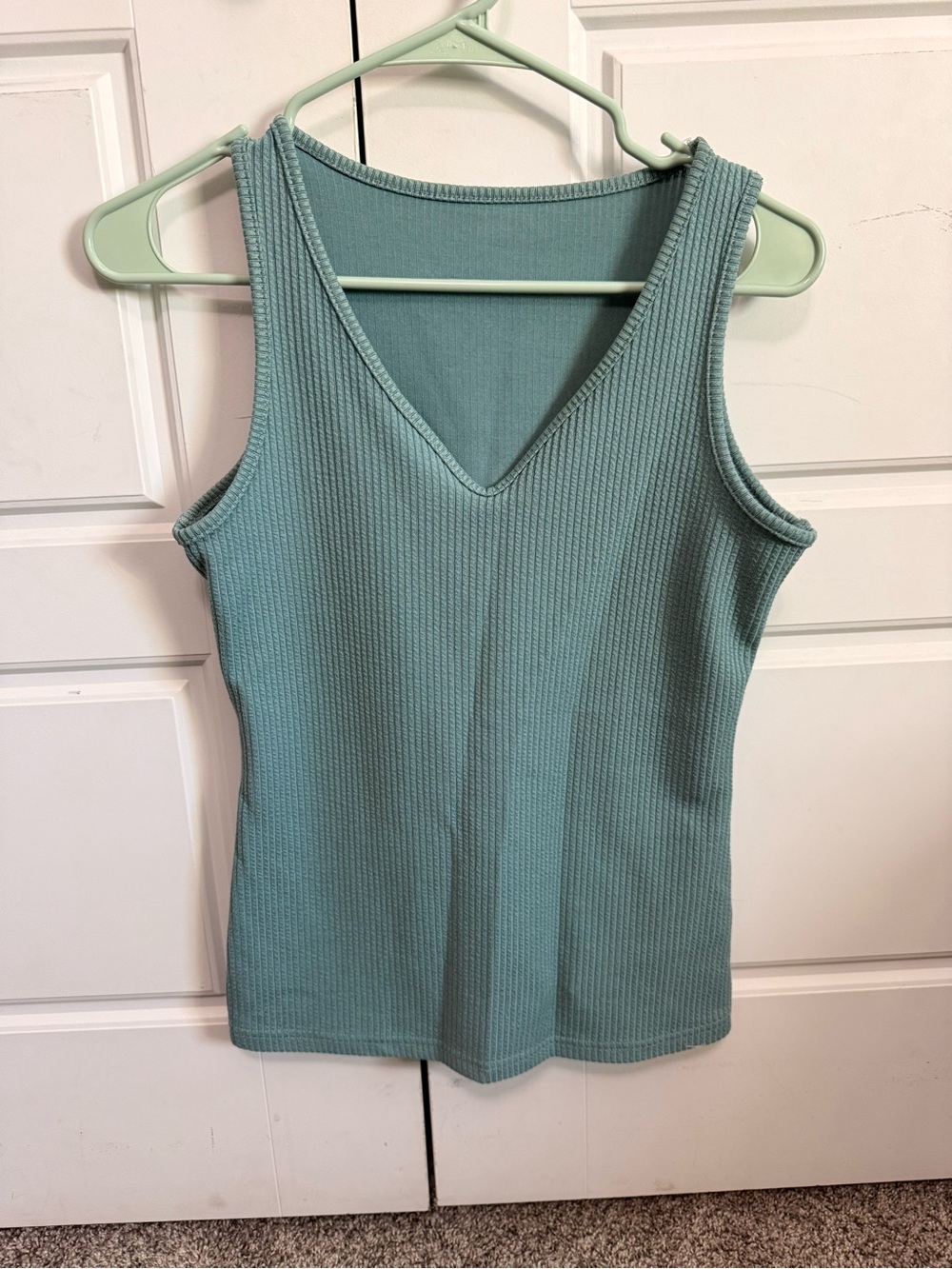 Women's Ribbed V-Neck Tank Top - Sage Green